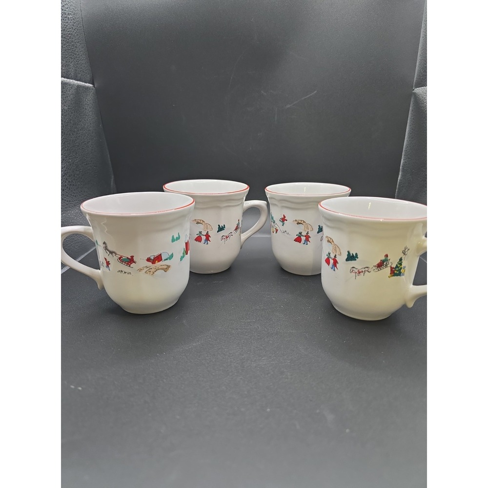 Set of 4 Farberware "White Christmas" Winter Scene Teacups #391 1995